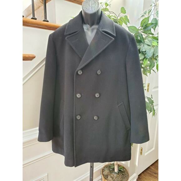 ST. John's Bay Men Black Wool Long Sleeve Double Breasted Pea Coat Size X-Large - Picture 1 of 12